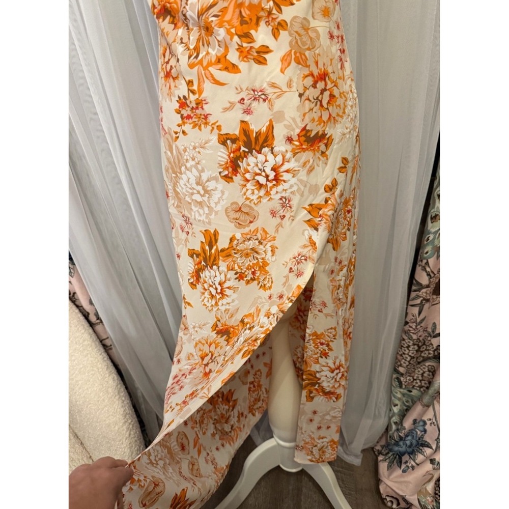 Petal & Pup Floral Cowl Neck Midi Dress Orange Satin Cottagecore Wedding US 6 - Picture 3 of 3